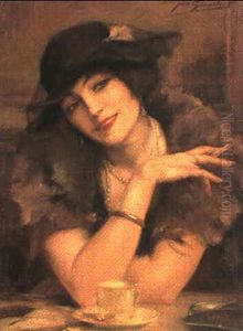 La Dame Au Chapeau Noir by Jean Leon Henri Gouweloos