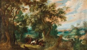 A Wooded Landscape With Shepherds And Their Flock by Abraham Govaerts