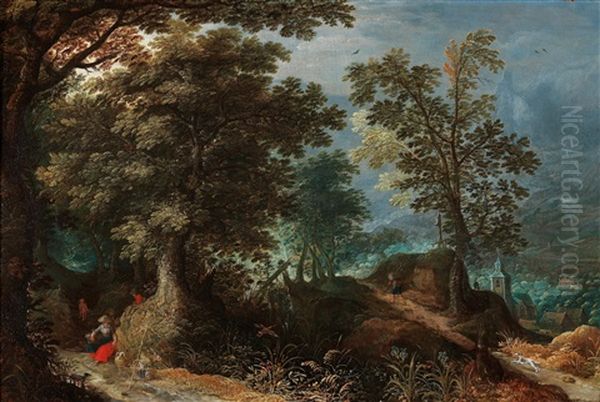 A Wooded Landscape With Travellers - view 1