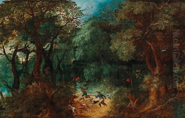 A Forest Landscape With A Bear Hunt - view 1