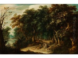 Waldlandschaft Mit Diana Und Nymphen by Abraham Govaerts