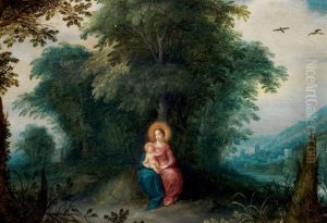 La Vierge Et L'enfant Jesus Sous Un Arbre Dans Un Paysage