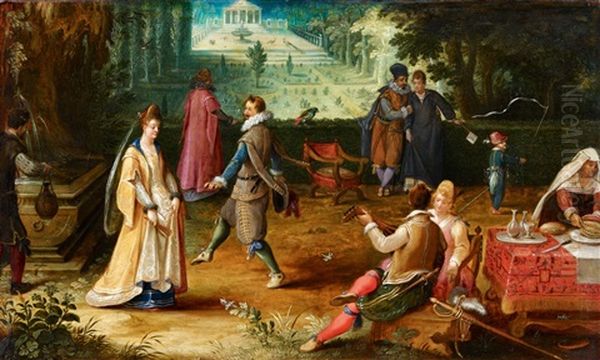 Garden Landscape With Courtly Figures - view 1