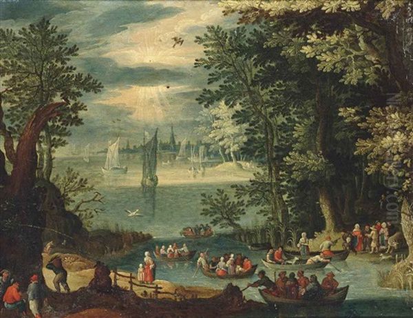 Ferries On An Estuary Stream - view 1