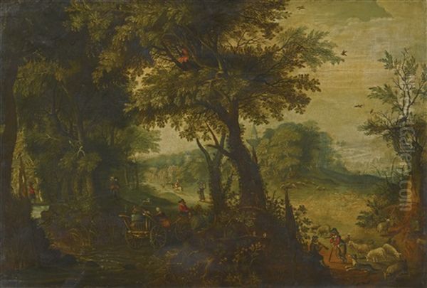 A Landscape With Sheep Grazing In A Forest - view 1