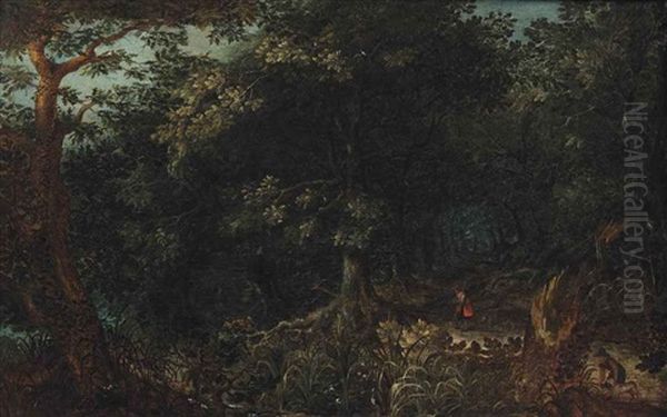 A Wooded Landscape With Hunters On A Path - view 1
