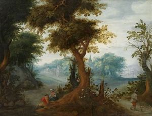 Waldlandschaft Mit Figurenstaffage by Abraham Govaerts
