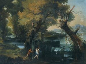 Wasserreiche Waldlandschaft Mit Pan Und Syrinx by Abraham Govaerts