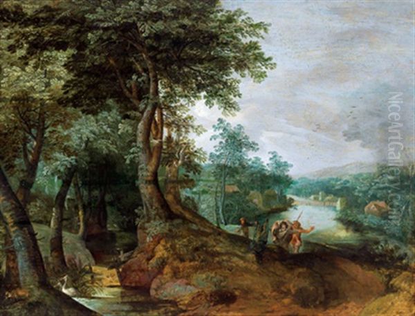 Bewaldete Flusslandschaft Mit Figuren - view 1