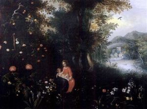 Vierge A L'enfant Dans Un Paysage