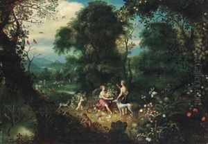 Waldlandschaft Mit Ceres Und Diana by Abraham Govaerts