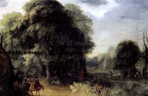 Waldlandschaft Mit Einem Fuhrwerk Auf Dem Weg Zu Einem Bauernhaus by Abraham Govaerts