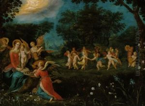 Maria Mit Dem Kind Und Musizierenden Engeln Sowie Einem Engel, Der Fruchte Reicht by Abraham Govaerts