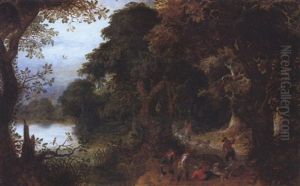 Scene De Chasse Dans Un Bois by Abraham Govaerts
