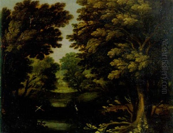 Waldlandschaft Mit Storchen An Teich - view 1