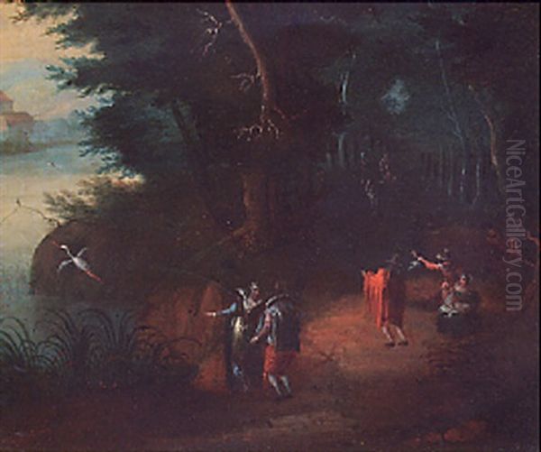 A Wooded River Landscape With Elegant Figures On A Path - view 1