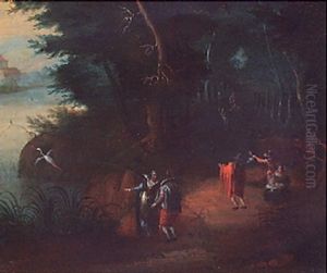A Wooded River Landscape With Elegant Figures On A Path by Abraham Govaerts