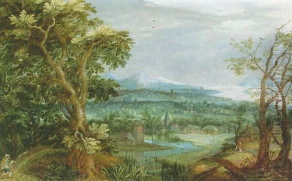 An Extensive Landscape With A Peasant And His Dog In The Foreground And Figures By A Village Beyond - view 1