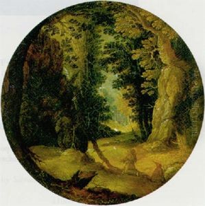 Two Hermits In A Rocky Woodland Landscape by Abraham Govaerts