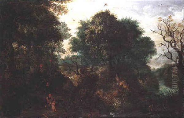 Paysans Ramassant Du Bois Dans Un Paysage Pres D'une Riviere - view 1