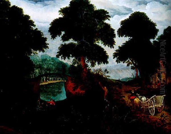 Paysage Fluvial Avec Une Cariole - view 1