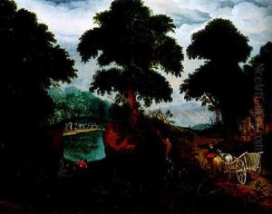 Paysage Fluvial Avec Une Cariole