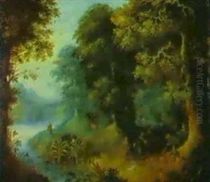 Wooded Landscape With Figures by Abraham Govaerts