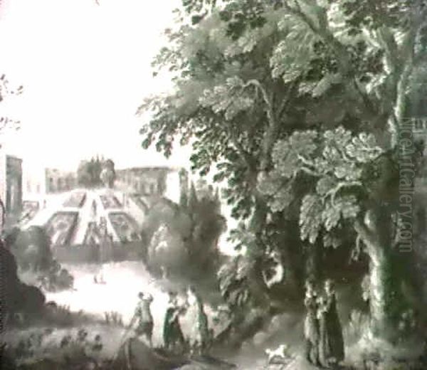 An Ornamental Garden In The Foreground A Gentleman - view 1