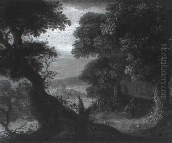 Paysage De Foret Avec Le Sacrifice D'isaac - view 1