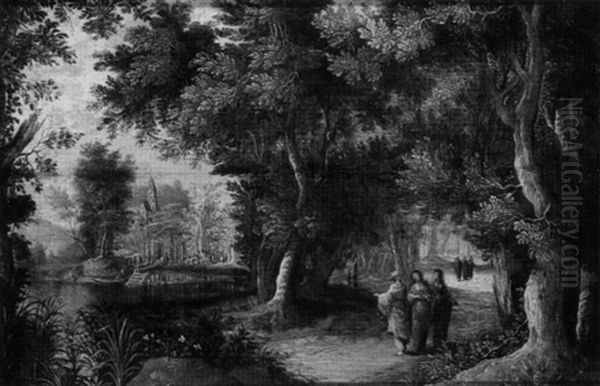 A Wooded Landscape With Figures - view 1