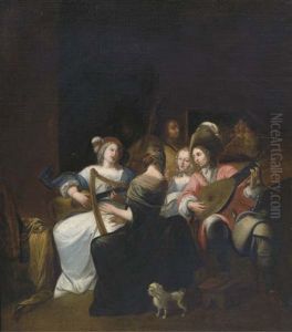 An Elegant Company Making Music In An Interior by Hendrik Govaerts