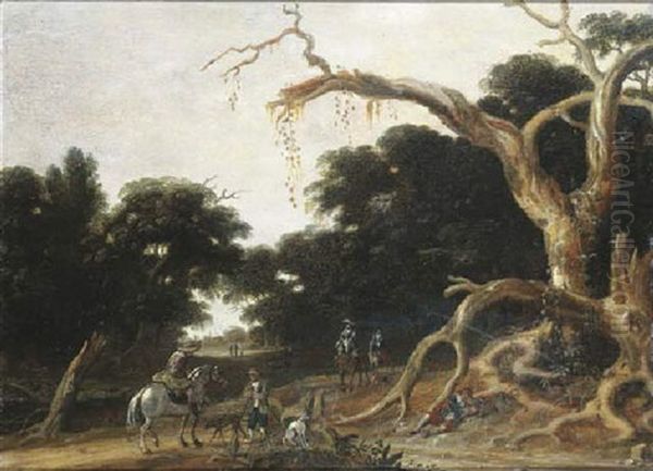 A Wooded Landscape With A Hunting Party - view 1