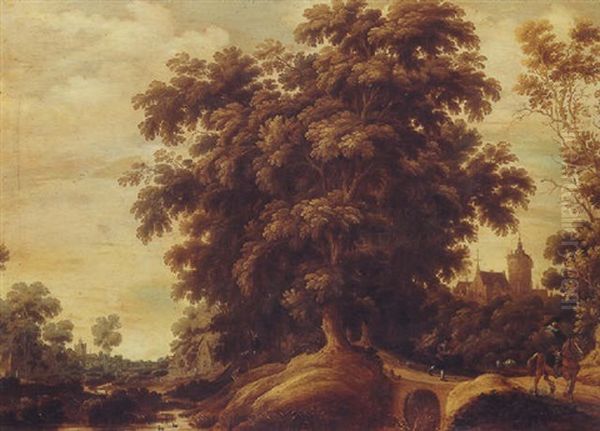 River Landscape With A Man On Horseback And A Castle Beyond - view 1