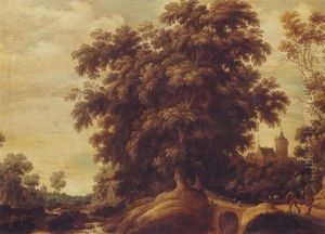 River Landscape With A Man On Horseback And A Castle Beyond by Joachim Govertsz