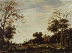Bewaldete Landschaft Mit Einer Burgruine Bewaldete Landschaft Mit Einer Burgruine