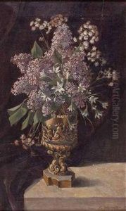 "stillleben Mitwiesenblumen Und Flieder In Figural Gestalteter Vase" by Franziska Baernreither