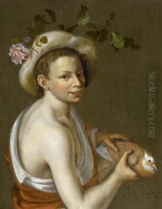 Young Herdsman With Dove. by Johannes Baers