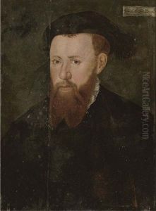 Portrait Of A Gentleman In A Plumed Cap by George Gower