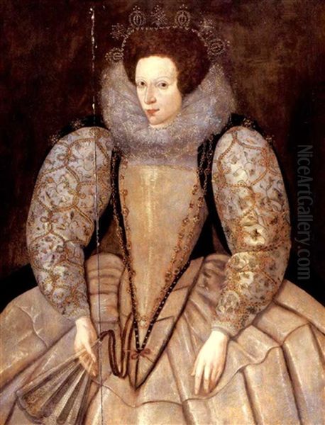Portrait Of Elizabeth, Countess Of Salisbury Wearing A White Dress With Embroidered Sleeves And White Ruff - view 1