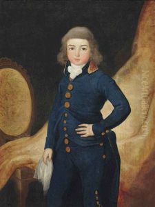 Portrait Of A Young Boy, Standing, Three-quarter-length, In A Blue Suit With Brass Buttons