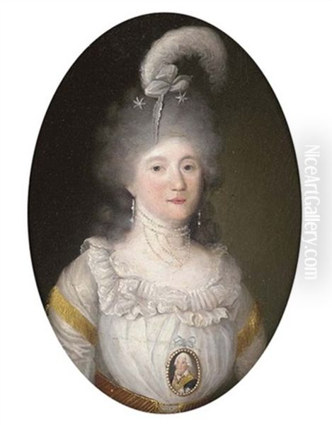 Portrait Of A Lady In A White Dress And Wearing A Portrait Miniature Of A Gentleman - view 1