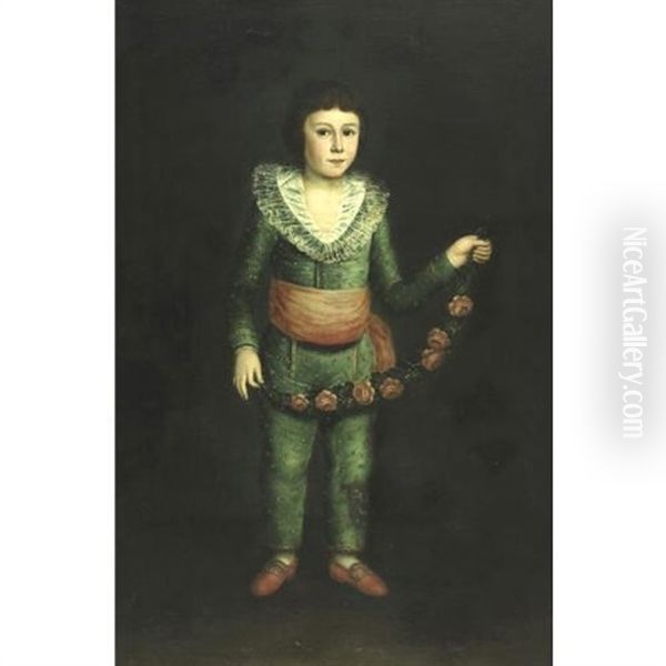 Portrait Of A Boy Holding A Garland Of Flowers - view 1