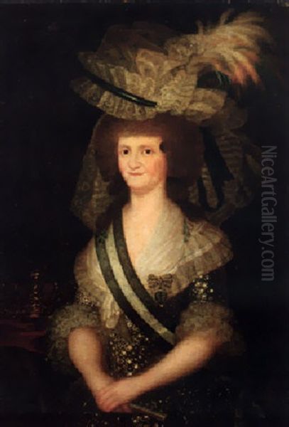 Portrait Of Queen Maria Louisa Of Spain In An Embroidered Dress And Feathered Hat - view 1
