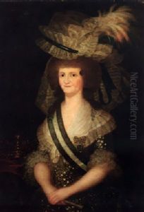 Portrait Of Queen Maria Louisa Of Spain In An Embroidered Dress And Feathered Hat by Francisco Goya Fuendetodos