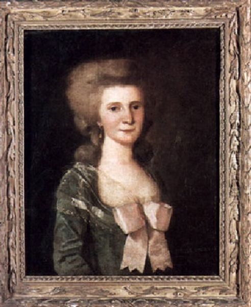 Portrait Of A Lady In A Green Dress With A Large Pink Bow - view 1