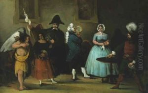 Company In Costume Acting In An Interior by Francisco Goya Fuendetodos