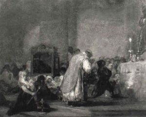 Priest Celebrating A Mass Of Purification by Francisco Goya Fuendetodos