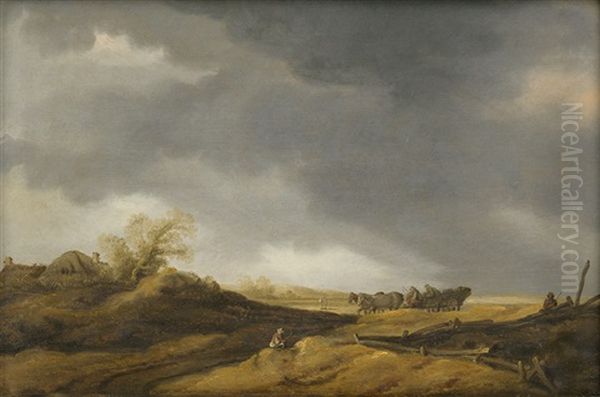 Landschaft Mit Heuwagen Und Einem Rastenden Wanderer - view 1