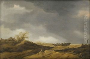 Landschaft Mit Heuwagen Und Einem Rastenden Wanderer by Jan Josefsz. van Goyen