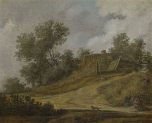 Dune Landscape With A Figure And A Dog On A Path, A House Beyond by Jan Josefsz. van Goyen